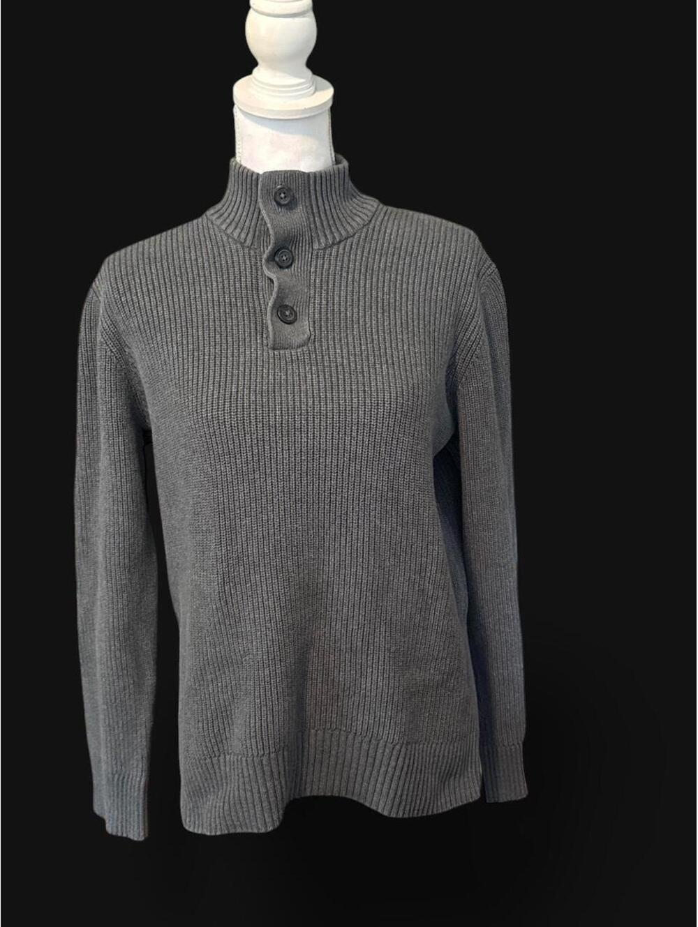 American Rag CIE Men’s Gray 100% Cotton Rib Button Pullover Sweater size M